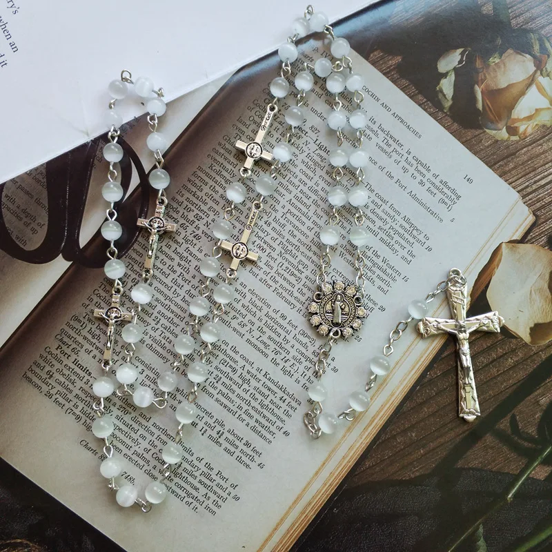 QIGO Vintage Cross White Opal Rosary Necklace Long Women Men Religious Pray Jewelry
QIGO Vintage Cross White Opal Rosary Necklace Long Women Men Religious Pray Jewelry
