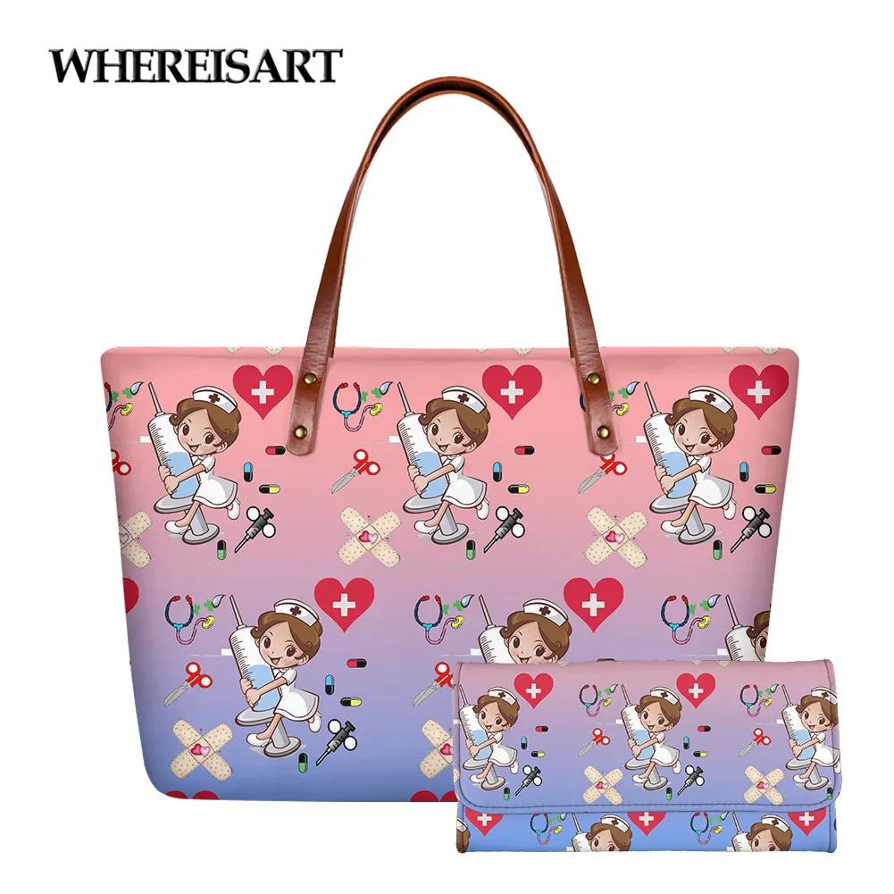 WHEREISART 2Pcs/Set Cute Nurse Design Ladies Handbag Large Capacity Shoulder Bag Gradient Totes Handbags+Wallets Bolsa Feminina
WHEREISART 2Pcs/Set Cute Nurse Design Ladies Handbag Large Capacity Shoulder Bag Gradient Totes Handbags+Wallets Bolsa Feminina