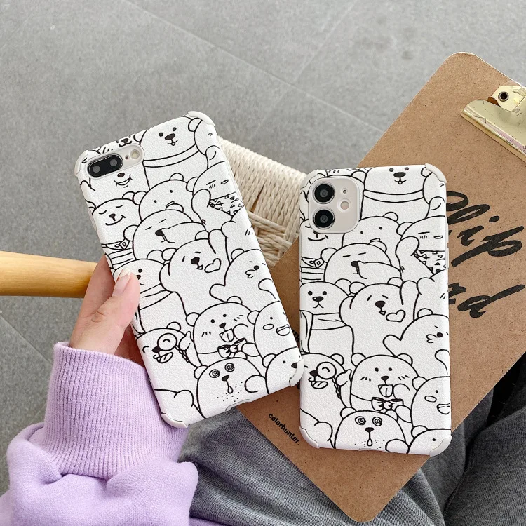 Ретро линейный профиль Рисунок медведя kawaii японский телефонный чехол для iPhone 12 11