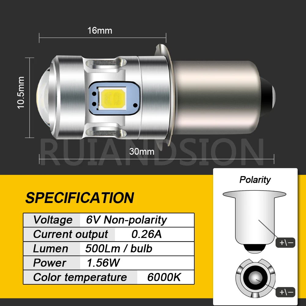 Светодиодная лампа RUIANDSION 1 шт. P13.5S PR2 2 ячейки 4 аксессуары для фонарика ффонарь с