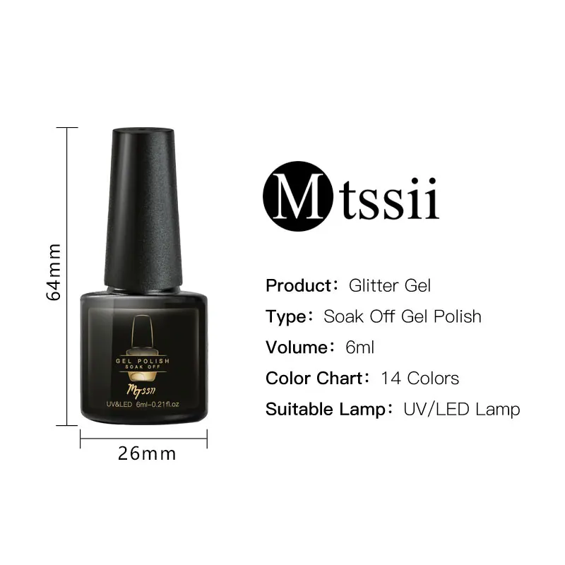 Mtssii 6ml Gel Nail Polish Glitter Vernis Semi Permanant Uv Led Nail Art Prime Gel Varnish Nail Polish Soak Off For Manicure
Mtssii 6ml Gel Nail Polish Glitter Vernis Semi Permanant Uv Led Nail Art Prime Gel Varnish Nail Polish Soak Off For Manicure