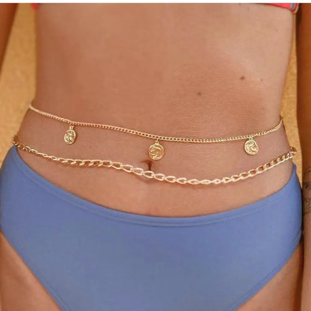 2021 Fashion Metal Gold Coin Pendant Waist Chain Belt Body Jewelry for Women Summer Bech Charm Belly Body Chain Bikini Waistband
2021 Fashion Metal Gold Coin Pendant Waist Chain Belt Body Jewelry for Women Summer Bech Charm Belly Body Chain Bikini Waistband