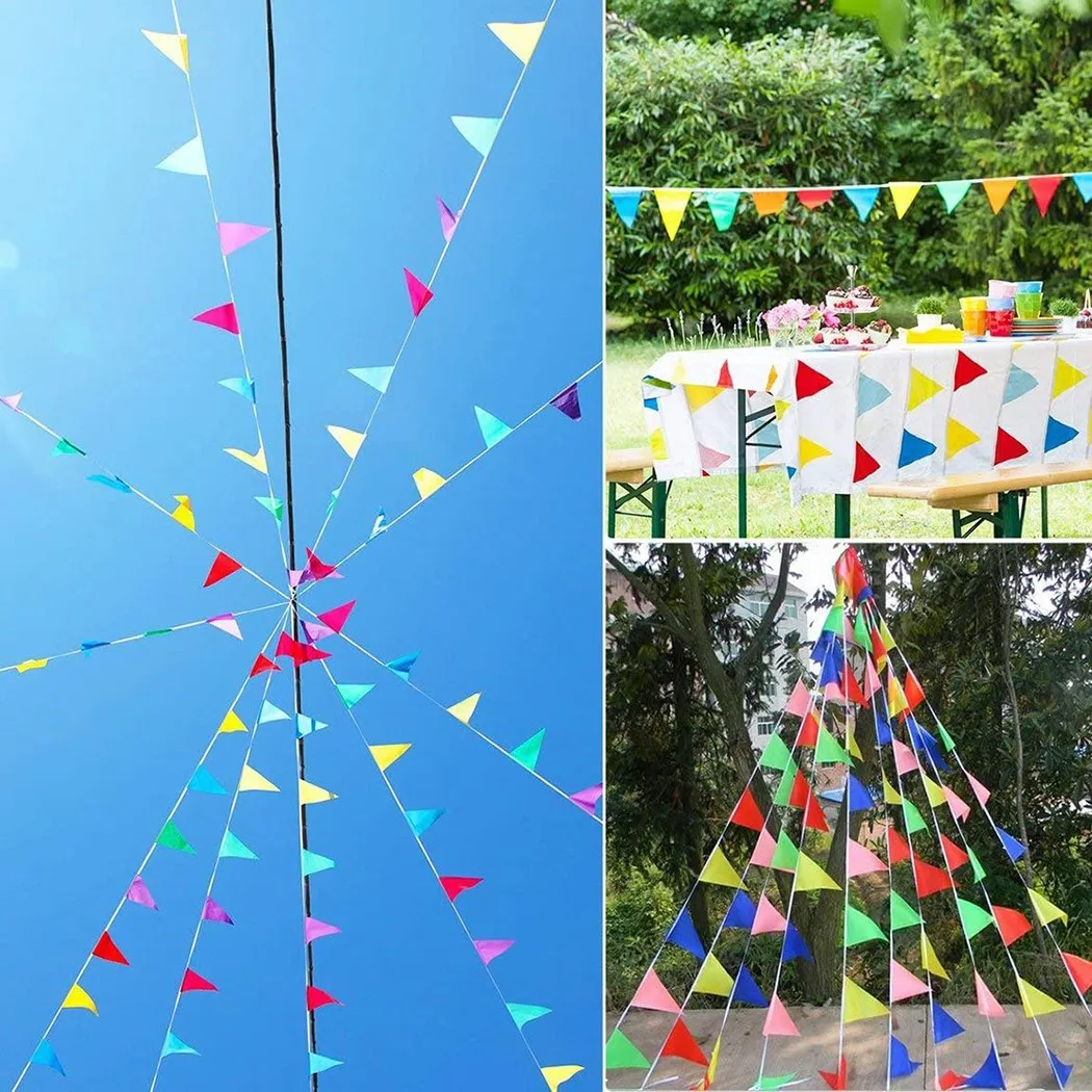 

100 Meter 14*21CM/18*25CM/22*35CM 150 Flags Multi Colour Triangle String Flag Banner Bunting Party Event Home Garden Decoration