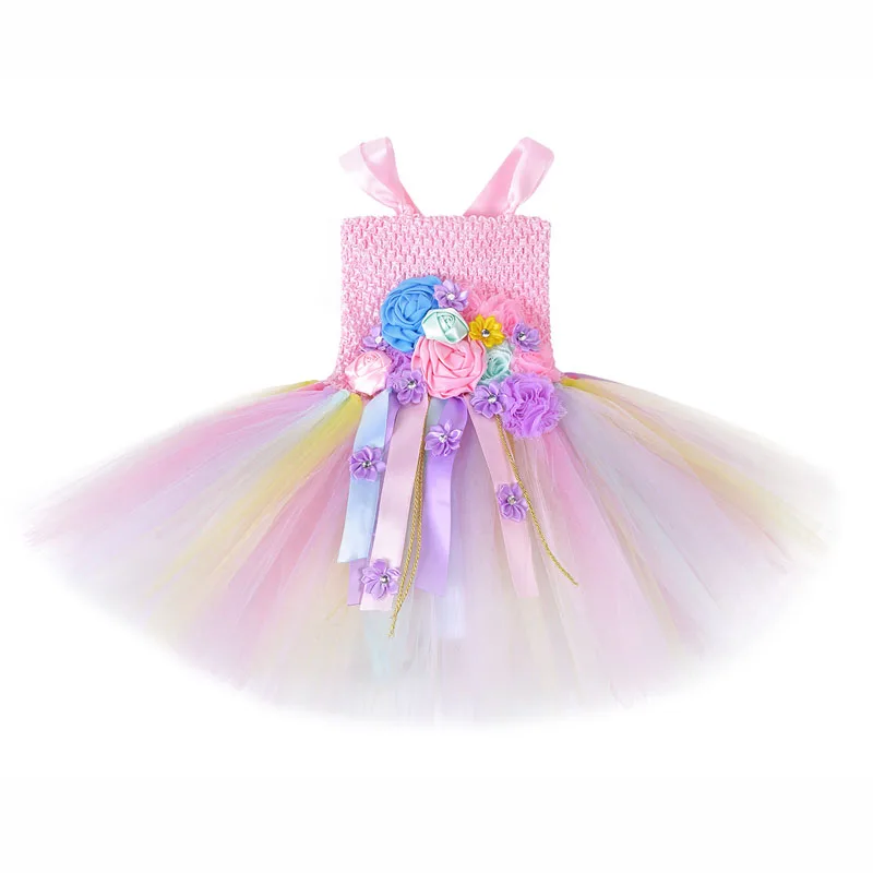 2019 Halloween Girls Sweet Princess Unicorn Dress Crochet Top Handmade Tutu Cross-border Flower Girl Wedding Party Wear 1-12Y | Детская