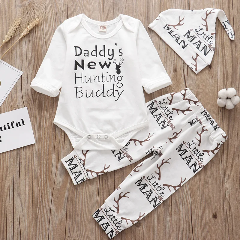 Newborn infant Baby Boy Clothing Set 2022 Christmas Daddy's New Hunting Buddy Romper+Pants+Hat 3PCS Babe Clothes Outfit
Newborn infant Baby Boy Clothing Set 2022 Christmas Daddy's New Hunting Buddy Romper+Pants+Hat 3PCS Babe Clothes Outfit