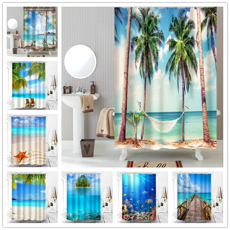 Polyester Waterproof Shower Curtains Beach Hammock Palm Tree Seaside Scenery Bathroom Decoration Bath Curtains douchegordijn 3d
Polyester Waterproof Shower Curtains Beach Hammock Palm Tree Seaside Scenery Bathroom Decoration Bath Curtains douchegordijn 3d