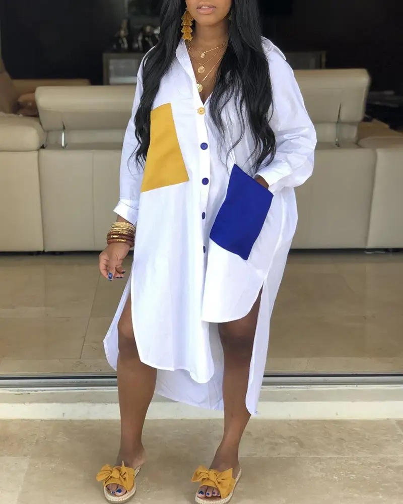 New Fashion Spring and Autumn Women's Colorblock Pocket Design Irregular Shirt Dress Female Dresses
New Fashion Spring and Autumn Women's Colorblock Pocket Design Irregular Shirt Dress Female Dresses