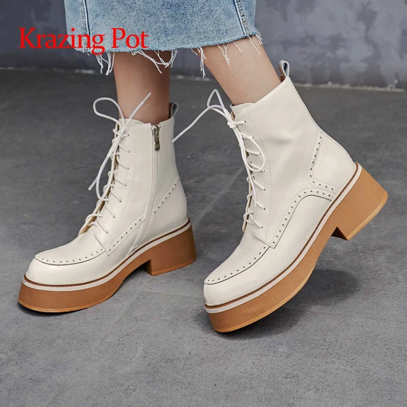 krazing pot genuine leather round toe high heels French retro elegant beauty lady daily wear cross-tied basic ankle boots L35
krazing pot genuine leather round toe high heels French retro elegant beauty lady daily wear cross-tied basic ankle boots L35