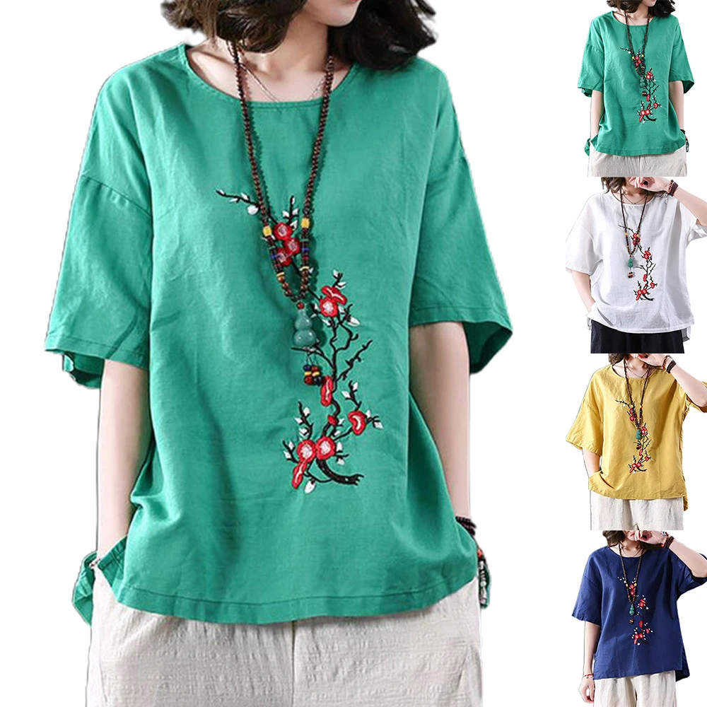 Женская летняя свободная футболка в стиле ретро, топы с вышивкой на Подоле и коротким рукавом 
Женская летняя свободная футболка в стиле ретро, топы с вышивкой на Подоле и коротким рукавом