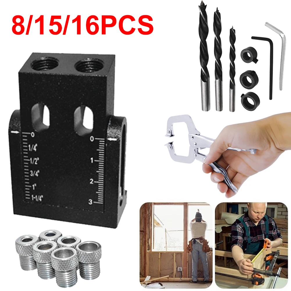 Pocket Hole Jig Kit 15-Degree Angle Drill Guide Woodworking Drill Angle Guide Hole Puncher Locator Jig Oblique Hole Holder Kit
Pocket Hole Jig Kit 15-Degree Angle Drill Guide Woodworking Drill Angle Guide Hole Puncher Locator Jig Oblique Hole Holder Kit