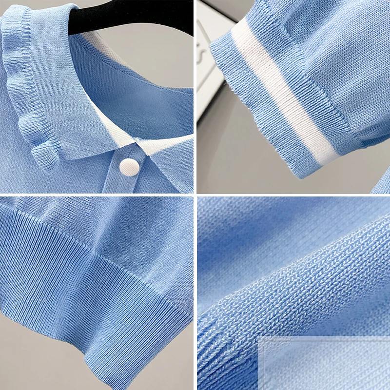Preppy Style Doll Collar Short Sleeve Knitted Tops Women Sweet Contrast Color Knitwear T-Shirt Korean Fashion Pullover Tees
Preppy Style Doll Collar Short Sleeve Knitted Tops Women Sweet Contrast Color Knitwear T-Shirt Korean Fashion Pullover Tees
