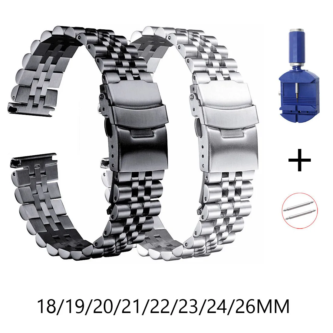 

316L Stainless Steel Watch Band 18mm 19mm 20mm 21mm 22mm 23mm 24mm 26mm Watch Strap Men Women Double Lock Buckle Watchband