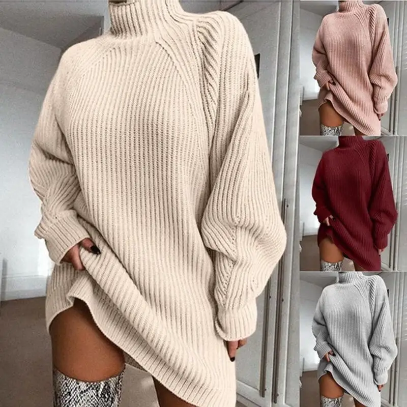 Turtleneck Long Sleeve Sweater Dress Women Autumn Winter Loose Tunic Knitted Casual Pink Gray Clothes Solid Dresses 4Size
Turtleneck Long Sleeve Sweater Dress Women Autumn Winter Loose Tunic Knitted Casual Pink Gray Clothes Solid Dresses 4Size