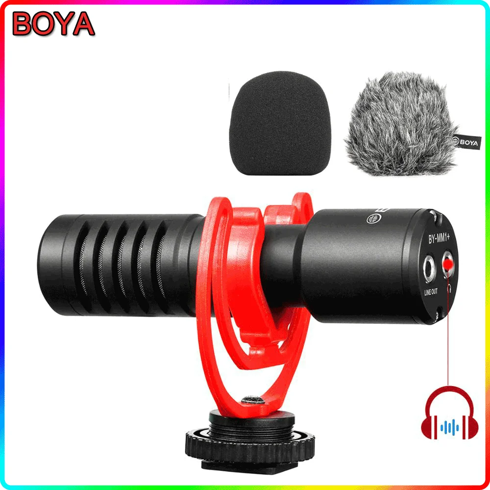 

BOYA BY-MM1+ Shotgun Video Microphone with Hedphone Output, On-Camera Mini Recording Mic, Super-cardioid Condenser for DSLR