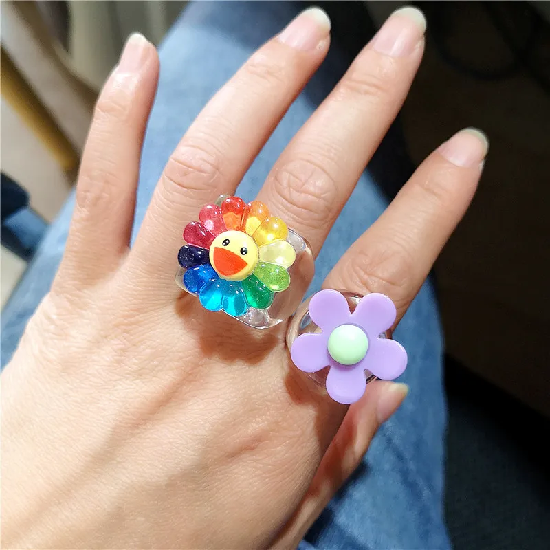 2021 New Korean Summer Resin Rainbow Colorful Yellow Smiley Sunflower Flower Heart Rings For Women Party Aesthetic Jewelry Gifts
2021 New Korean Summer Resin Rainbow Colorful Yellow Smiley Sunflower Flower Heart Rings For Women Party Aesthetic Jewelry Gifts