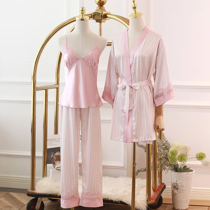 3PCS Sleep Set Print Striped Pyjamas Sexy Lace Pajamas Suit Spring New Lady Home Clothing Intimate Lingerie Satin Homewear
3PCS Sleep Set Print Striped Pyjamas Sexy Lace Pajamas Suit Spring New Lady Home Clothing Intimate Lingerie Satin Homewear