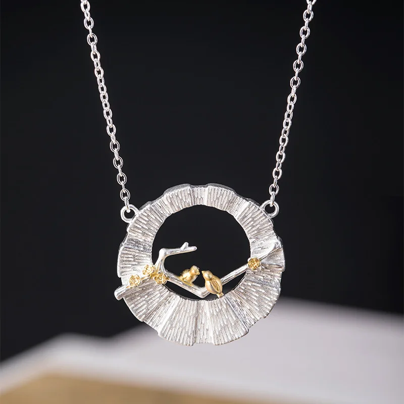 Hollow Round Pendant Necklace Real 925 Silver Jewelry Chinese Style Design Bird Branch Necklace for Women Birthday Gifts
Hollow Round Pendant Necklace Real 925 Silver Jewelry Chinese Style Design Bird Branch Necklace for Women Birthday Gifts