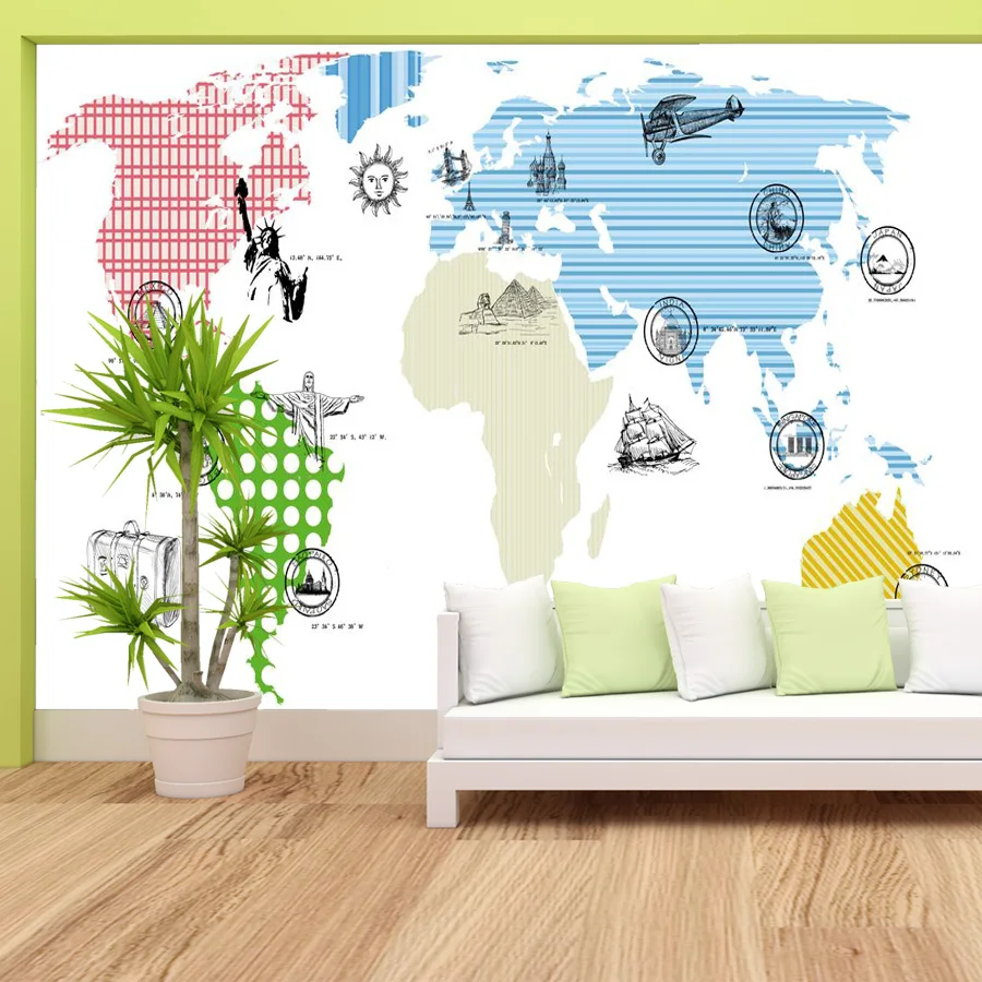 

World Map Colorful Background Custom Home Decor Walls Papers 3d Wallpapers for Living Room Peel and Stick Murals Rolls Prints