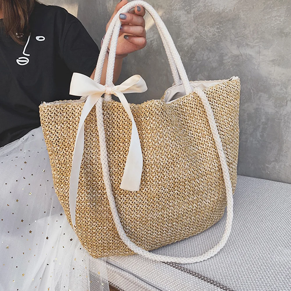 Straw Bag Women Hand-Woven Handbag Wicker Beach Bow Rattan Bag Large Capacity Drawstring Casual Beach Shoulder Crossbody Bags
Straw Bag Women Hand-Woven Handbag Wicker Beach Bow Rattan Bag Large Capacity Drawstring Casual Beach Shoulder Crossbody Bags