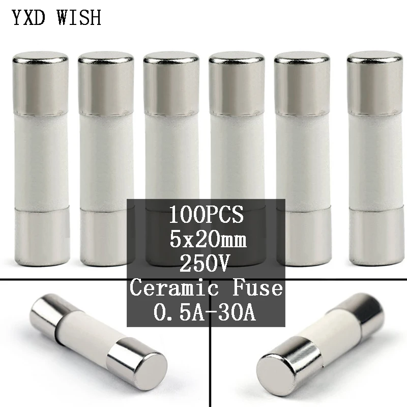100PCS 5*20mm Fast blow Ceramic Fuse 5x20mm 250V 0.5A 1A 2A 3A 4A 5A 6A 6.3A 8A 10A 15A 16A 20A 25A 30A Fuse Kit
100PCS 5*20mm Fast blow Ceramic Fuse 5x20mm 250V 0.5A 1A 2A 3A 4A 5A 6A 6.3A 8A 10A 15A 16A 20A 25A 30A Fuse Kit