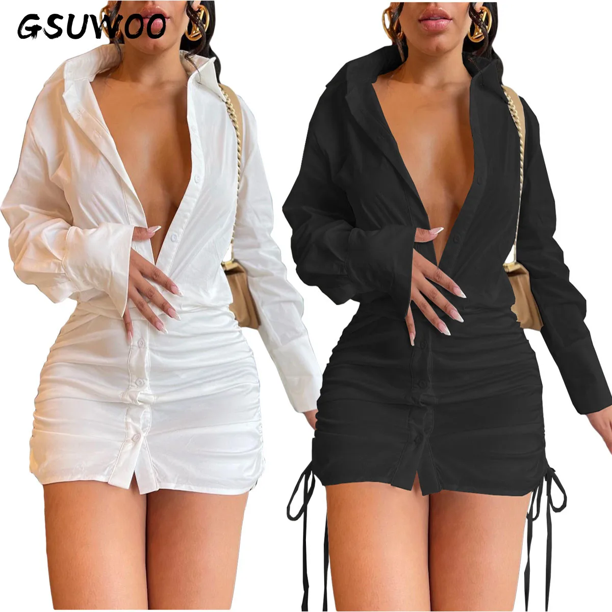 GSUWOO Women's Fall Long Sleeve Folds Black/White Shirt Dress Spring Lapel Neck Button Side Tie Up Bodycon Mini Dresses S-XXL
GSUWOO Women's Fall Long Sleeve Folds Black/White Shirt Dress Spring Lapel Neck Button Side Tie Up Bodycon Mini Dresses S-XXL