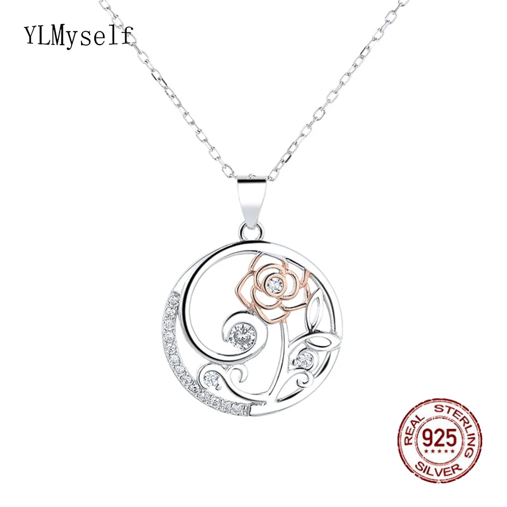 Real 925 Silver Metal Pendant Plated by Rhodium+Rose gold, Pave Setting With Shiny Ziron, Flower Design Fine Jewelry Necklace
Real 925 Silver Metal Pendant Plated by Rhodium+Rose gold, Pave Setting With Shiny Ziron, Flower Design Fine Jewelry Necklace