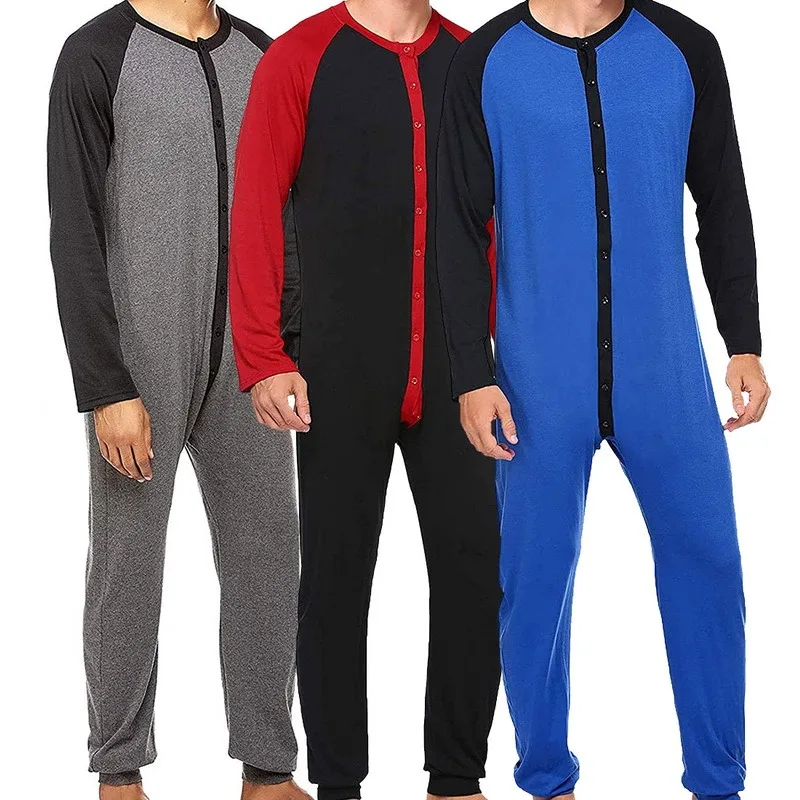 Men Pajamas Jumpsuits Patchwork Homewear Long Sleeve O Neck Cozy Rompers Button Up Casual Mens Sleepwear Playsuit S-2XL
Men Pajamas Jumpsuits Patchwork Homewear Long Sleeve O Neck Cozy Rompers Button Up Casual Mens Sleepwear Playsuit S-2XL