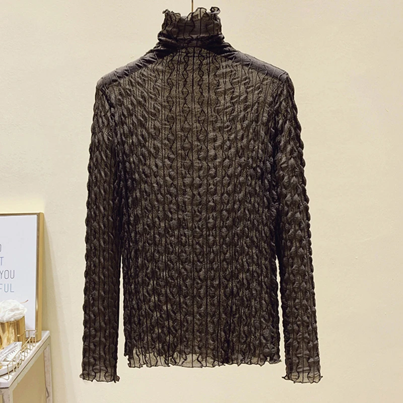 Lucyever Turtleneck Lace Net Yarn Bottoming Shirts Women Fashion Wave Pleated Solid Blouses Woman Slim 2021 Autumn Jumper Tops
Lucyever Turtleneck Lace Net Yarn Bottoming Shirts Women Fashion Wave Pleated Solid Blouses Woman Slim 2021 Autumn Jumper Tops
