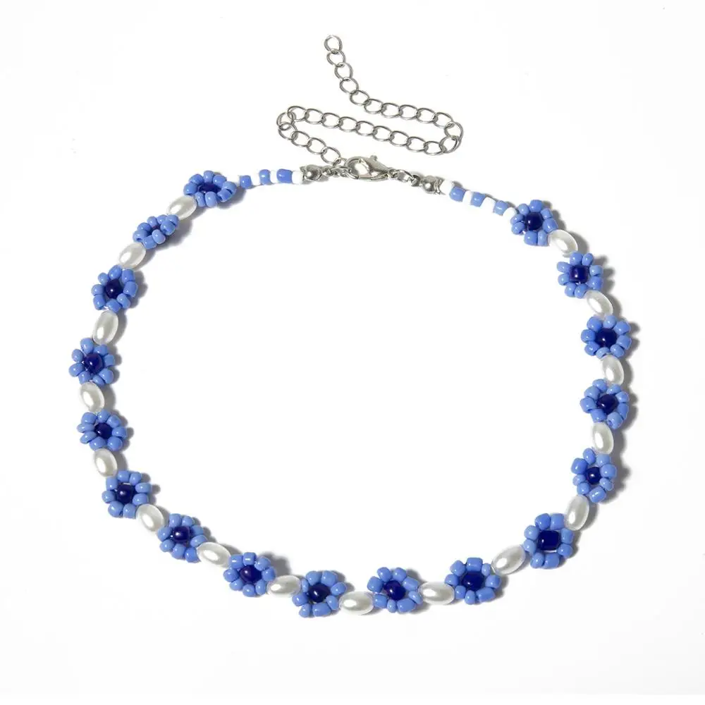 Wgoud Fashion Seed Bead Imitation Pearl Handmade Choker Necklace For Women Colorful Daisy Collar Short Gift | Украшения и