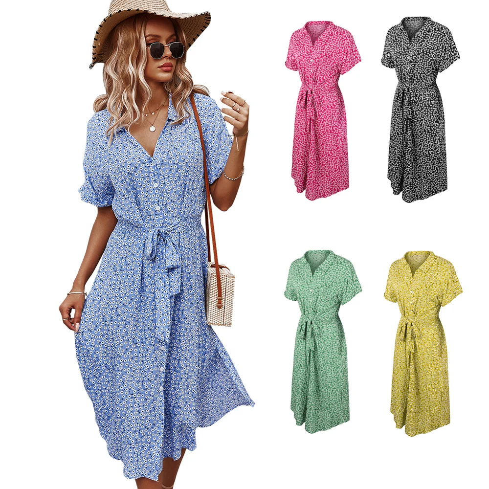 2021 Spring New Bandage Dress Women Casual Short Sleeve Button Print Dress For Woman Summer Holiday Style Dress
2021 Spring New Bandage Dress Women Casual Short Sleeve Button Print Dress For Woman Summer Holiday Style Dress