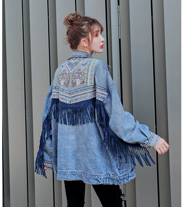 Autumn denim jacket female 2019 autumn Europe and the United States new heavy embroidery rivets tassel denim jacket
Autumn denim jacket female 2019 autumn Europe and the United States new heavy embroidery rivets tassel denim jacket
