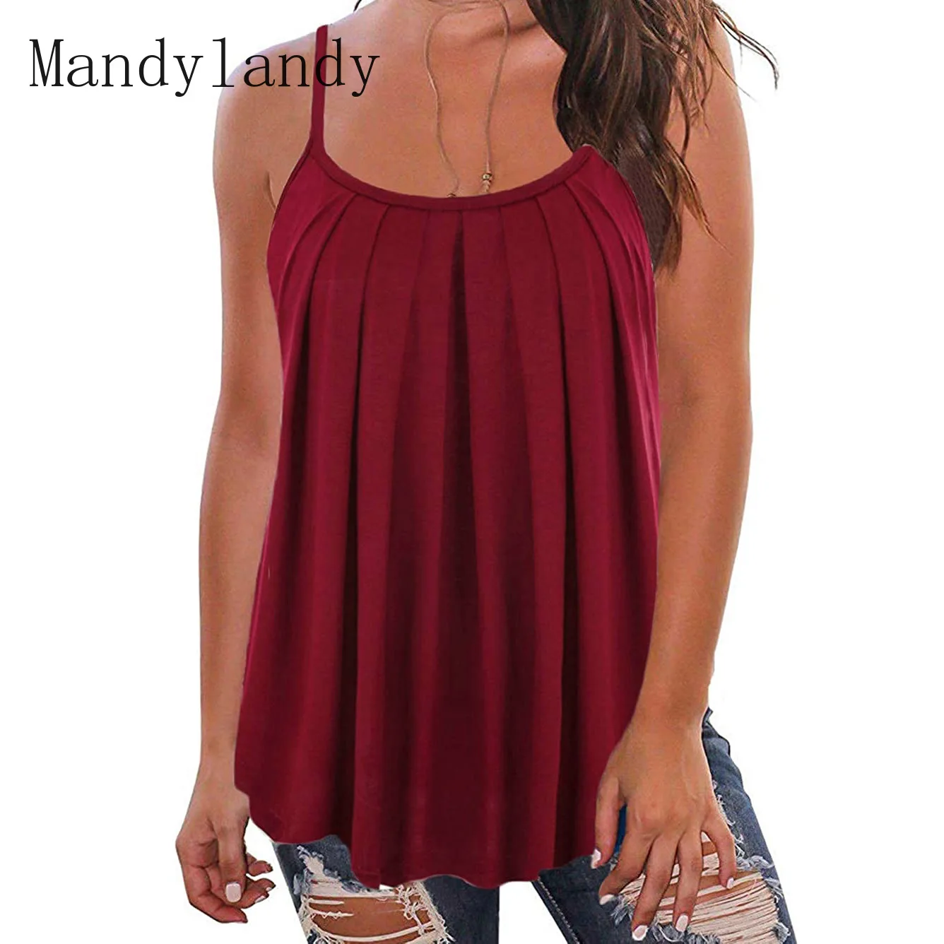 Mandylandy Camis Women's Casual O-Neck Solid Color Loose Spaghetti Strap Camis Summer Sexy Sleeveless Pleated Backless Top
Mandylandy Camis Women's Casual O-Neck Solid Color Loose Spaghetti Strap Camis Summer Sexy Sleeveless Pleated Backless Top