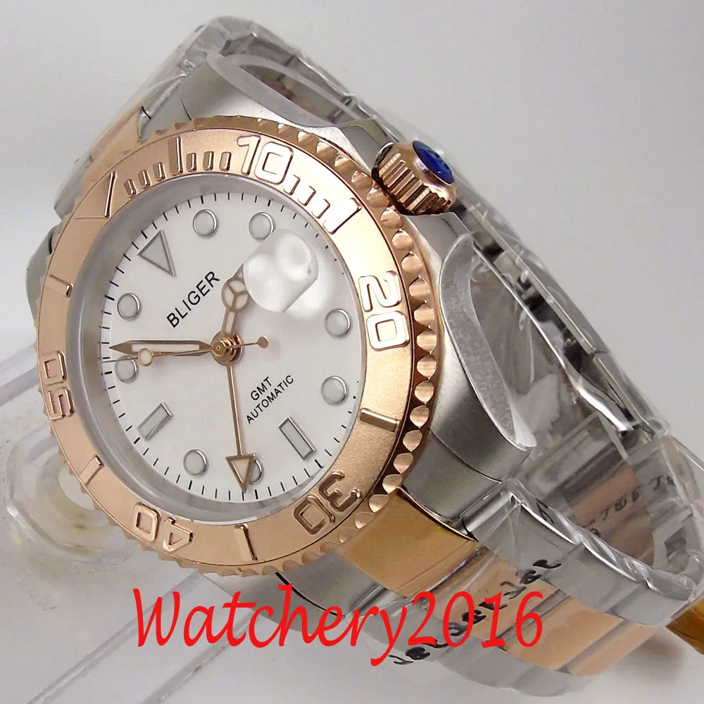 Bliger White Dial Deployment Sapphire Glass GMT Rose Gold Plated Automatic Mechanical Mens Watch
Bliger White Dial Deployment Sapphire Glass GMT Rose Gold Plated Automatic Mechanical Mens Watch