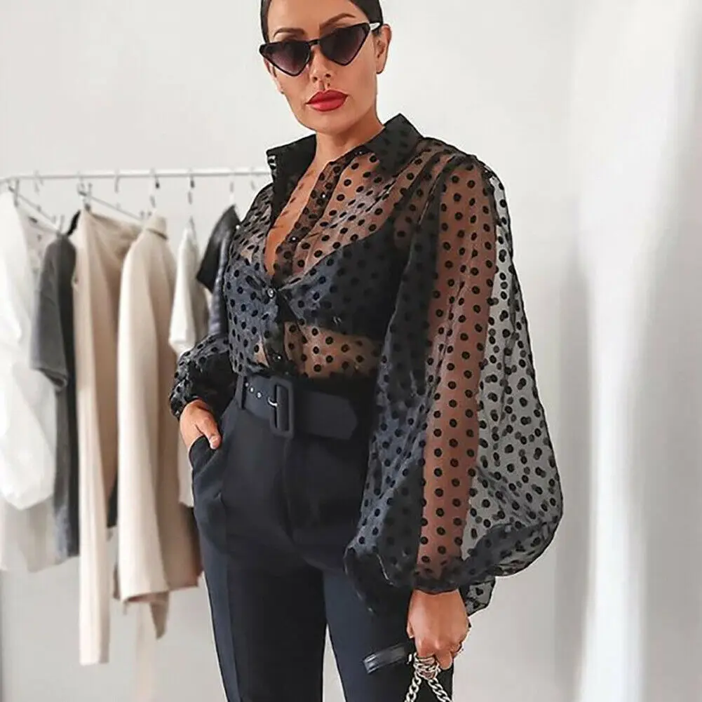 Women Polka Dot Retro Blouse Lady Early Autumn Modern Mesh Shirt Vogue See-through Loose Button Puff Sleeve Blouse High Street
Women Polka Dot Retro Blouse Lady Early Autumn Modern Mesh Shirt Vogue See-through Loose Button Puff Sleeve Blouse High Street