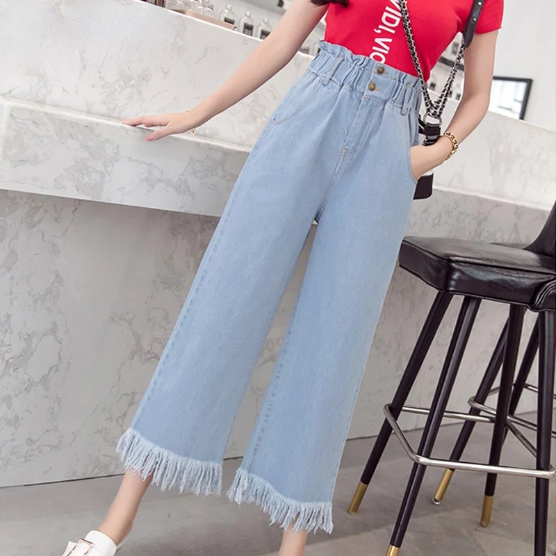Spring Plus Size Women Jeans Tassel High Waist Elastic Ankle-Length Denim Pants Fashion Loose Wide leg Female Jeans S-5XL
Spring Plus Size Women Jeans Tassel High Waist Elastic Ankle-Length Denim Pants Fashion Loose Wide leg Female Jeans S-5XL