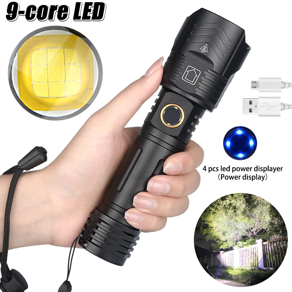 Powerful 9 Core XHP100 LED Flashlight USB Rechargeable Hand Lamp XHP90 Torch Zoomable Tactical Flash Light for Outdoor Camping
Powerful 9 Core XHP100 LED Flashlight USB Rechargeable Hand Lamp XHP90 Torch Zoomable Tactical Flash Light for Outdoor Camping