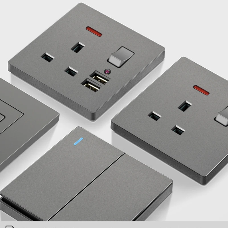 250V 86MM British standard grey large panel advanced household 1/2/3/4gang 1/2way switch socket with USB interface socket
250V 86MM British standard grey large panel advanced household 1/2/3/4gang 1/2way switch socket with USB interface socket
