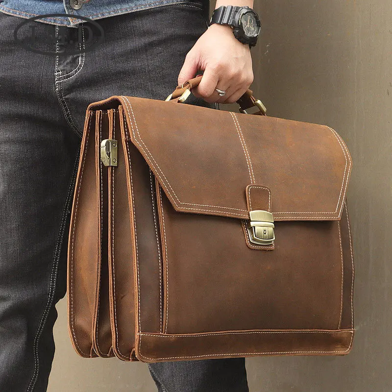 

J.M.D Fashion New 100% Genuine Leather Crazy Horse Leather Style Men's Briefcase Laptop Handbag Messenger Bag