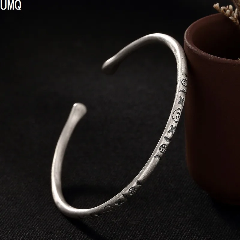 Real 925 Sterling Silver Bijoux Handmade Bangles Women Vintage Thin Bangle Ancient Totem Cultural Patterns Fine Jewelry
Real 925 Sterling Silver Bijoux Handmade Bangles Women Vintage Thin Bangle Ancient Totem Cultural Patterns Fine Jewelry