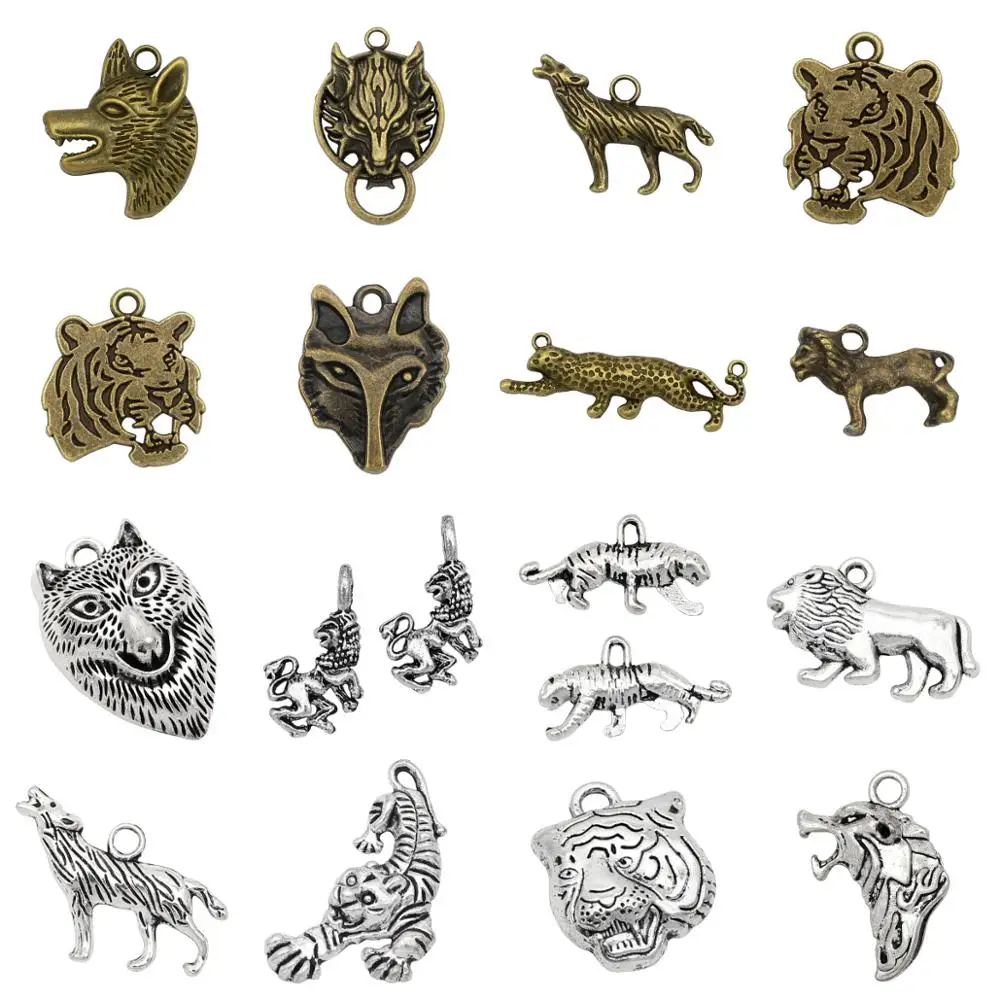 

Antique Silver Brass Gold Bronze Animal Pendant Wolf Fox Tiger Head Jaguar Panther Bengal Lion Leopard Charms