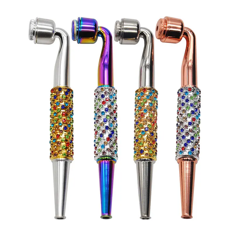 145mm Aluminum Alloy Tobacco Pipe with Rhinestones Removable Metal Pipe with Metal Filter Lid Long Mothpiece Smoking Accessories
145mm Aluminum Alloy Tobacco Pipe with Rhinestones Removable Metal Pipe with Metal Filter Lid Long Mothpiece Smoking Accessories