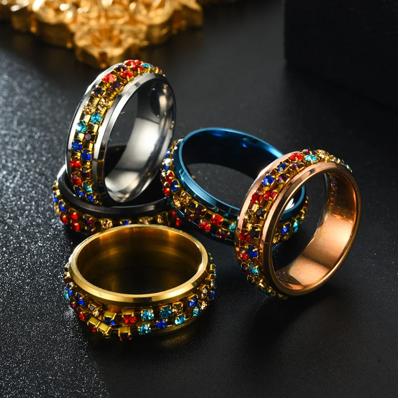 New Style Ring Stainless Steel Rings for Women Colorful Diamond Chain Rotating Ring Fashion Jewelry Lady Titanium Steel Rings
New Style Ring Stainless Steel Rings for Women Colorful Diamond Chain Rotating Ring Fashion Jewelry Lady Titanium Steel Rings