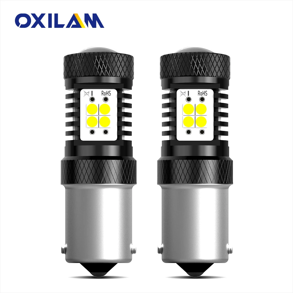 

OXILAM 2PCS 1156 BA15S 7506 P21W LED Bulb Backup Reversing Light Car DRL LED Daytime Running Lamp No Polarity 6000K 12V White