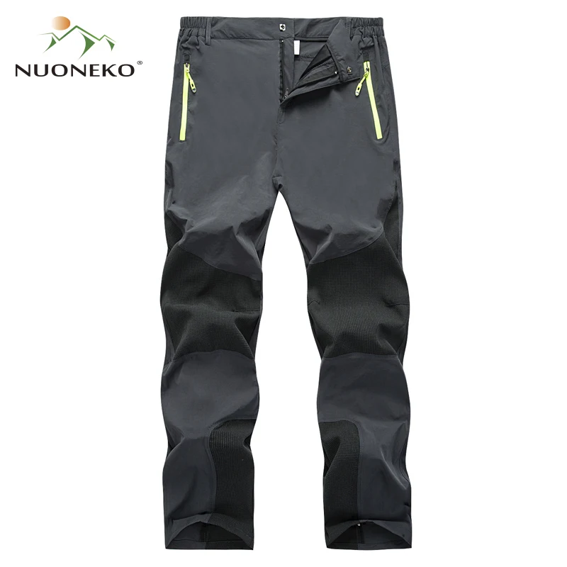 

NUONEKO Outdoor Hiking Quick Dry Pants Summer Thin Waterproof Mountain Climbing Camping Trekking Trousers For Men PNT12