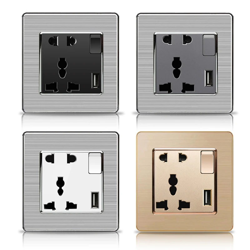 13A universal 5-hole 1 USB socket, with 1 switch, stainless steel panel wall socket, household socket
13A universal 5-hole 1 USB socket, with 1 switch, stainless steel panel wall socket, household socket