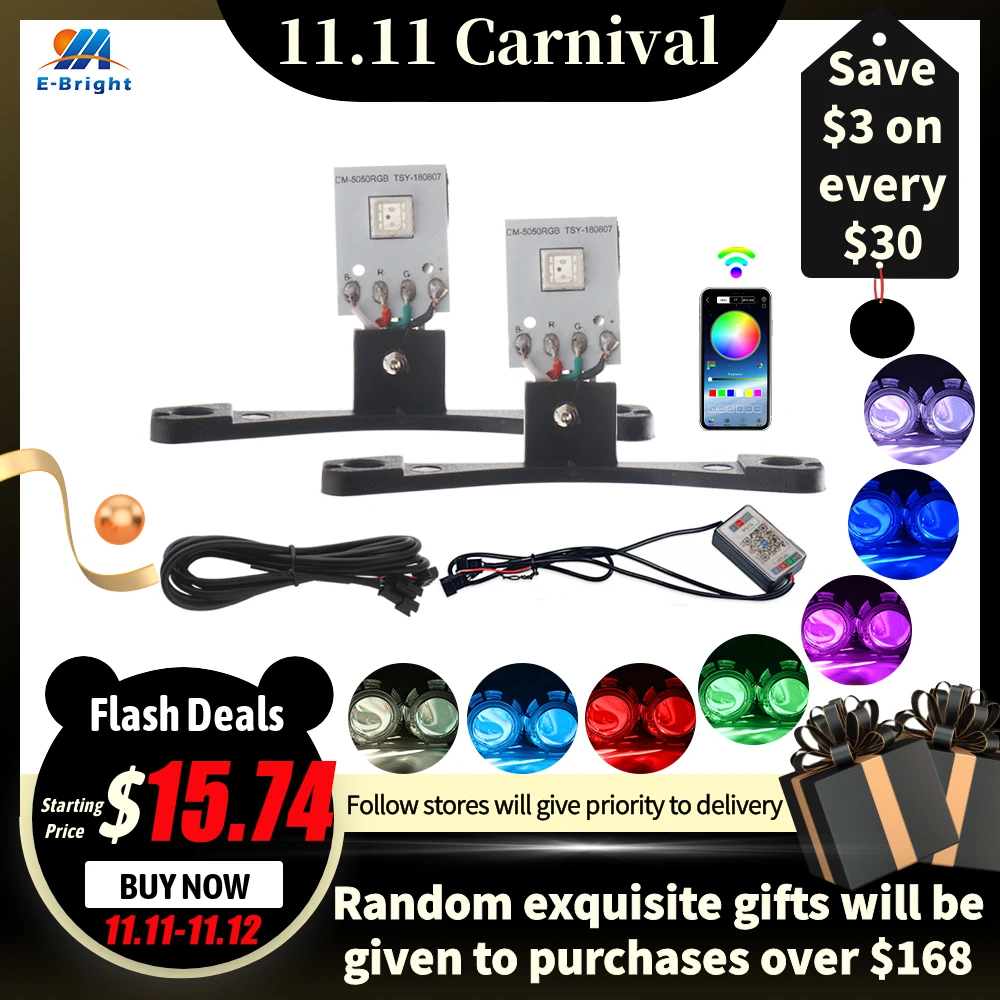 2PCS Demon Evil Eyes RGB Angel Eyes Bluetooth APP Control Car Headlight Daylight Decoration Light For 2.8inch Xenon Project Lens
2PCS Demon Evil Eyes RGB Angel Eyes Bluetooth APP Control Car Headlight Daylight Decoration Light For 2.8inch Xenon Project Lens