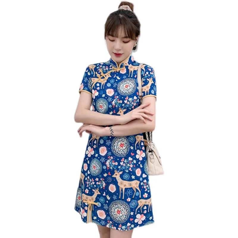 Retro Blue Printed Elegant Temperament Dress Summer New Slim Slim Improved Young Cheongsam
Retro Blue Printed Elegant Temperament Dress Summer New Slim Slim Improved Young Cheongsam