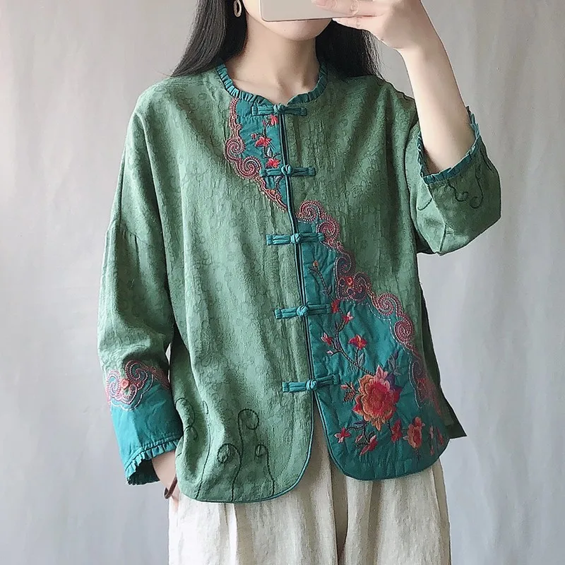 Женские хлопковые льняные повседневные рубашки, Новинка осени 2021, винтажные свободные женские топы в китайском стиле с цветочной вышивкой ...
Женские хлопковые льняные повседневные рубашки, Новинка осени 2021, винтажные свободные женские топы в китайском стиле с цветочной вышивкой ...