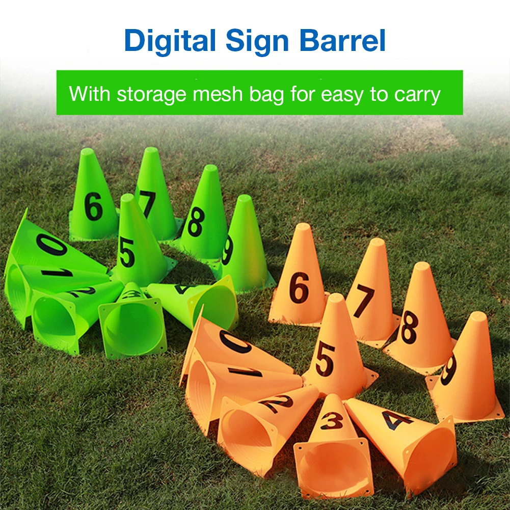 

10PCS Digital Sign Barrel Roadblock Road Cone Obstacles Football Training Equipment Emergency Safety Cones with digital markers