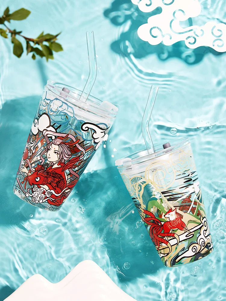 Cute creative glasses ins web celebrity large capacity juice sealed with a straw glass 
Cute creative glasses ins web celebrity large capacity juice sealed with a straw glass